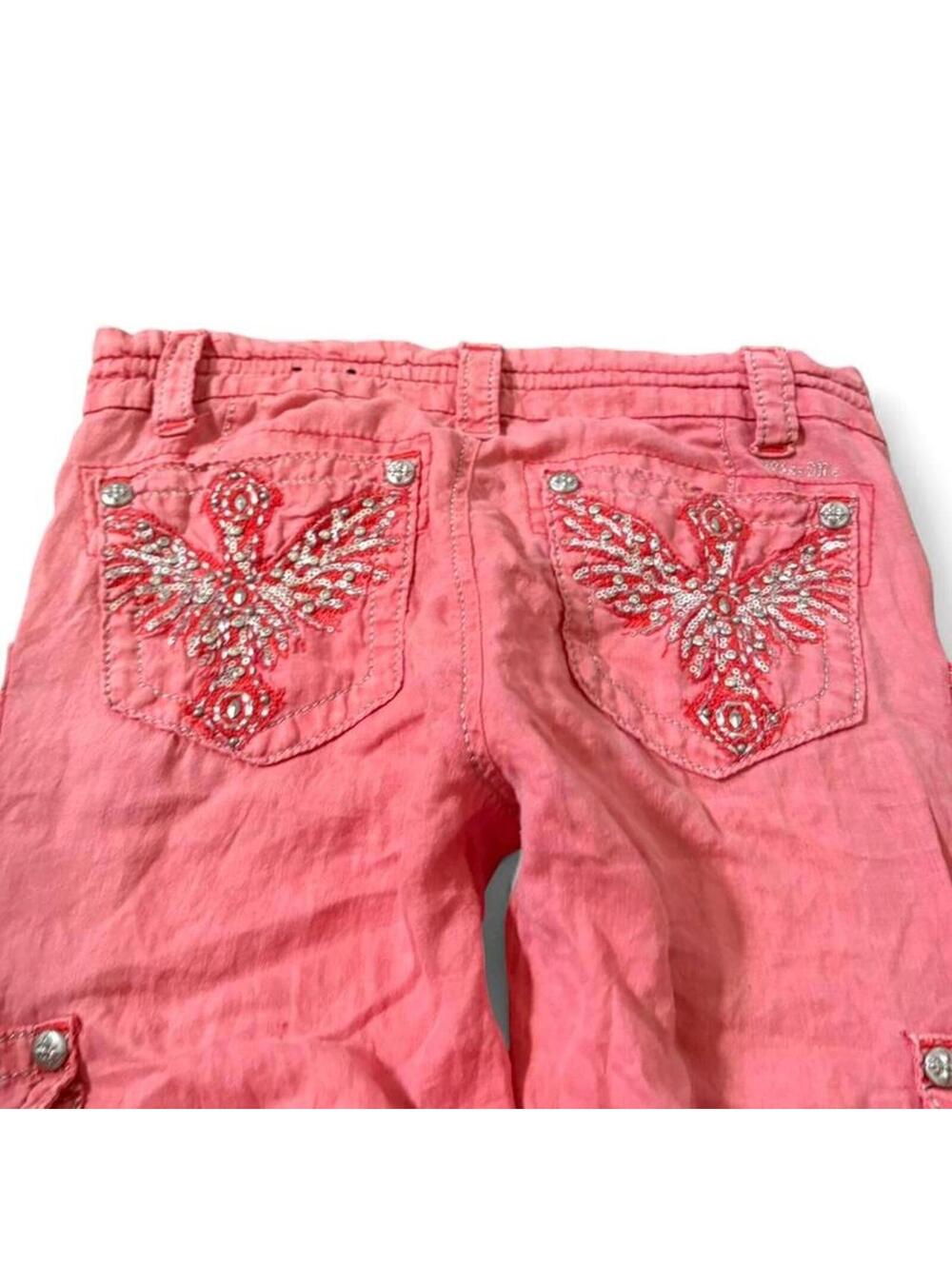 Y2K Miss Me pink cargo capris